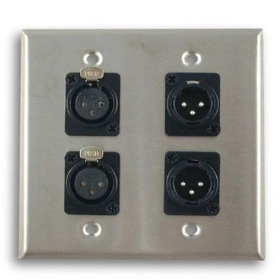Dual Gang Stainless Steel Wall Plates with Two XLR Female/Two XLR Male Silver