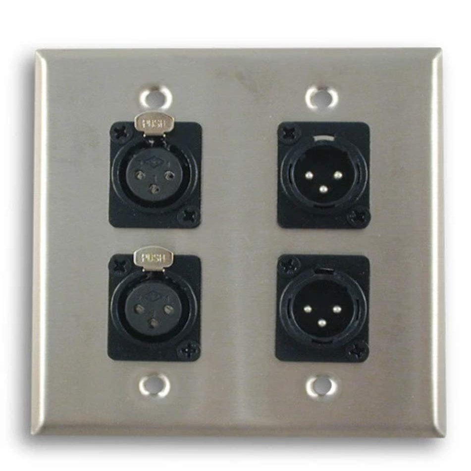 Dual Gang Stainless Steel Wall Plates with Two XLR Female/Two XLR Male Silver
