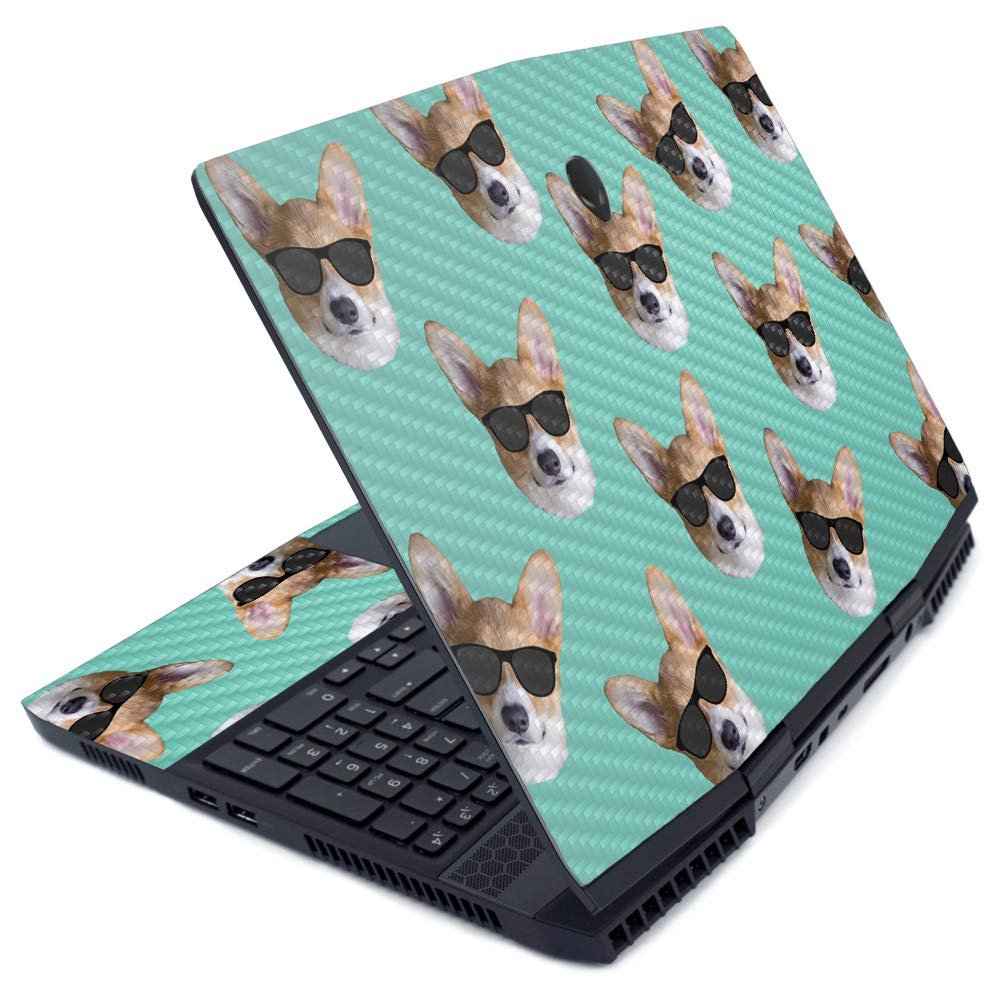 MightySkins Carbon Fiber Skin for Alienware M15 (2019) - Cool Corgi | Protective, Durable Textured Carbon Fiber Finish | Easy to Apply, Remove, and Change Styles | Made in The USA