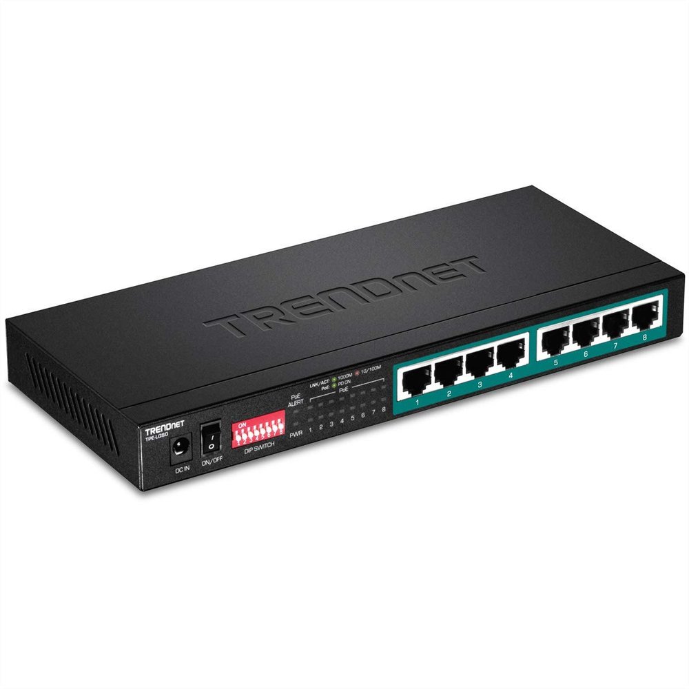 TRENDnet 8-Port Gigabit Long Range Poe Switch, TPE-LG80, 65W Poe Budget, Ethernet/Network Switch, Long-Range Poe Extends Range Up to 200M (656 ft.), 16 Gbps Switching Capacity(Renewed)