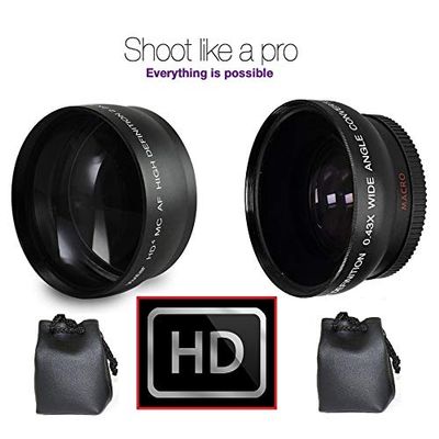 2-Pcs HD Telephoto & Wide Angle Lens for Canon Vixia HF W10 W11