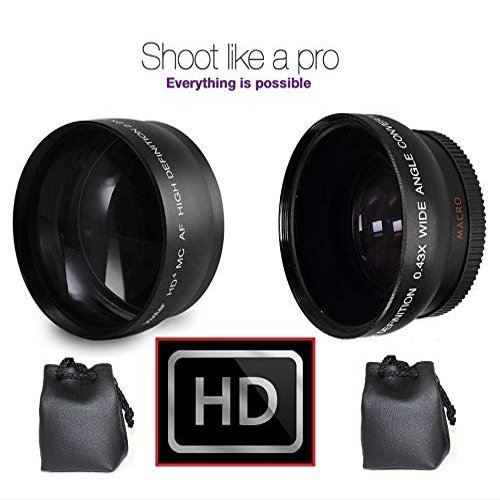 2-Pcs HD Telephoto & Wide Angle Lens for Canon Vixia HF W10 W11