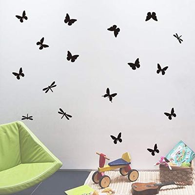 24PCS/Set Butterflies & Dragonflies Vinyl Wall Decals, Wall Decals Stickers for Kids Room, Bedroom Deco (Black)