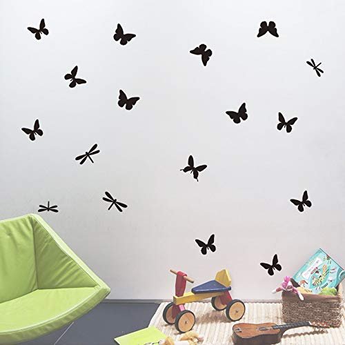 24PCS/Set Butterflies & Dragonflies Vinyl Wall Decals, Wall Decals Stickers for Kids Room, Bedroom Deco (Black)
