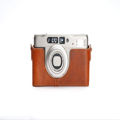 Contax TVS II Case, BolinUS Handmade Genuine Real Leather Half Camera Case Bag Cover for Contax TVS II Camera with Hand Strap (LavaBrown)