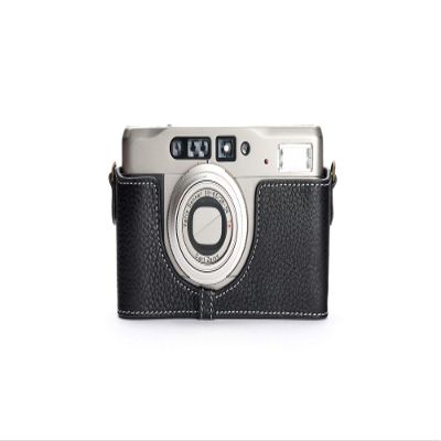 Contax TVS II Case, BolinUS Handmade Genuine Real Leather Half Camera Case Bag Cover for Contax TVS II Camera with Hand Strap (Black)