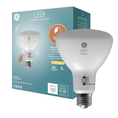 GE LED+ Timer BR30 LED Light Bulbs, Built-in Automatic Indoor Timer Light, 8W, Soft White (1 Pack)
