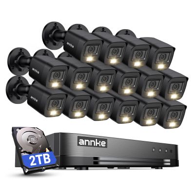 ANNKE 1080P Lite H.265+ 16CH Security Camera System, 5 in 1 Surveillance DVR and 16Pcs 1080P Outdoor Cameras, IP67 Waterproof, 2TB HDD, Smart Dual Light, View Remotely, Motion Detection