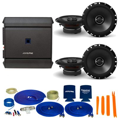 CreativeAudio Alpine 2-Pairs S-S65 6.5" Coax Speakers with an Alpine S-A32F 320W 4-Ch Amp and Wiring