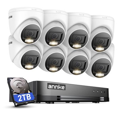 ANNKE 16CH Security Camera System, 16CH 1080P Lite H.264+ DVR with 8 2MP HD Outdoor Weatherproof CCTV Cameras with Smart Dual Light, 2TB Hard Drive, AI Motion Detection, Remote Access