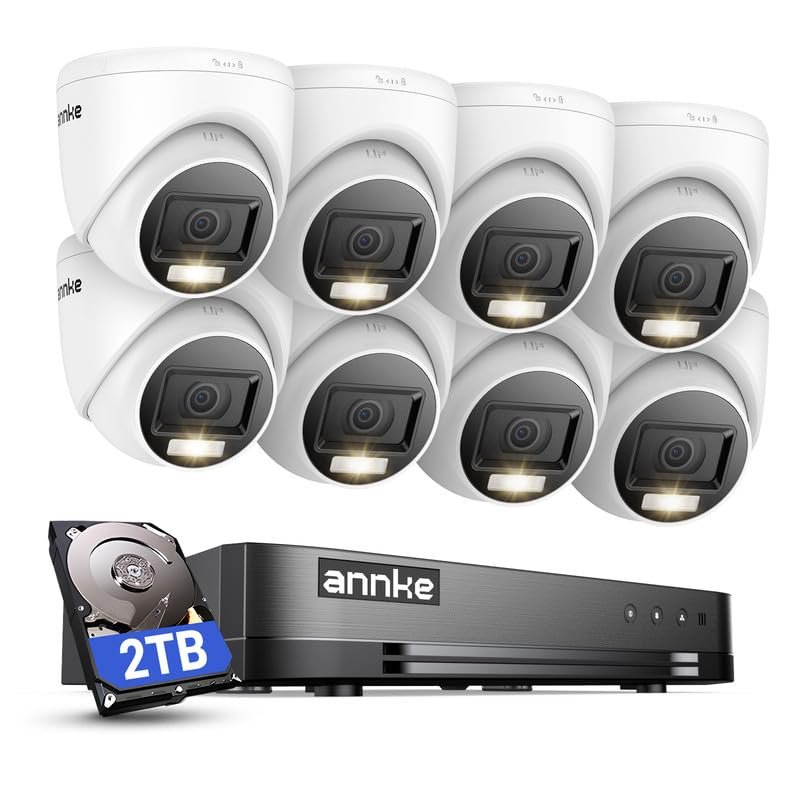 ANNKE 16CH Security Camera System, 16CH 1080P Lite H.264+ DVR with 8 2MP HD Outdoor Weatherproof CCTV Cameras with Smart Dual Light, 2TB Hard Drive, AI Motion Detection, Remote Access