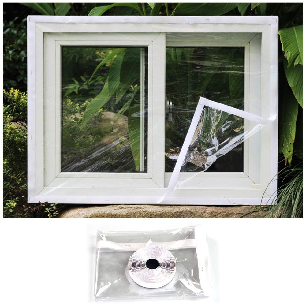 COSMOSS Window Door Insulation Plastic PVC Shield Panel Film Block Wind Screen Electricity Efficient Dust Balcony Patio Storm Hurricane Barrier Glass Protection (Hook-and-Loop Fastener, 62"x98")