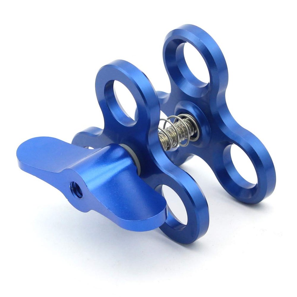 BGNing Underwater Ball Clamp Diving Ball Fixture Lights Arm Ball Three-Hole Butterfly Clip Triple Clamp Adapter (Blue)