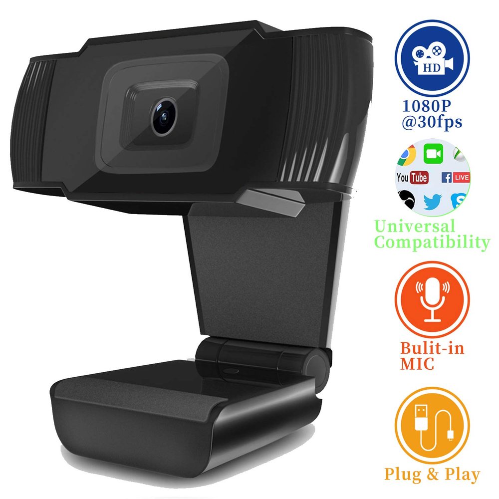YOUPECK Webcam with Microphone 1080P Full HD Web Camera, Plug and Play USB Streaming Camera for Video Calling Conference Recording Online Teaching, 120 Degrees Wide-Angle 30fps, Black