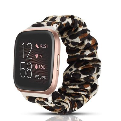 200Pcs Compatible for Fitbit Versa 2 Bands, Blueshaw Fabric Elastic Scrunchie Elastic Watch Band Women Cute Replacement Straps Compatible with Fitbit Versa 2 / Versa 2 lite/Versa (Leopard Print)