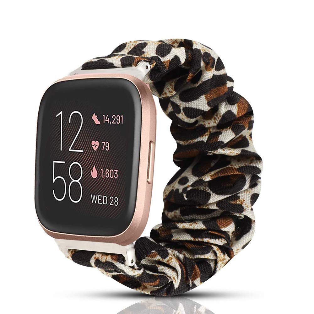 200Pcs Compatible for Fitbit Versa 2 Bands, Blueshaw Fabric Elastic Scrunchie Elastic Watch Band Women Cute Replacement Straps Compatible with Fitbit Versa 2 / Versa 2 lite/Versa (Leopard Print)