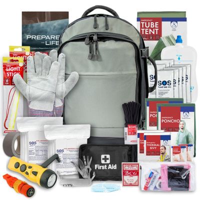 Urban Survival Bug-Out Bag Gray - 2 Person 72 hrs with Waterproof Covering