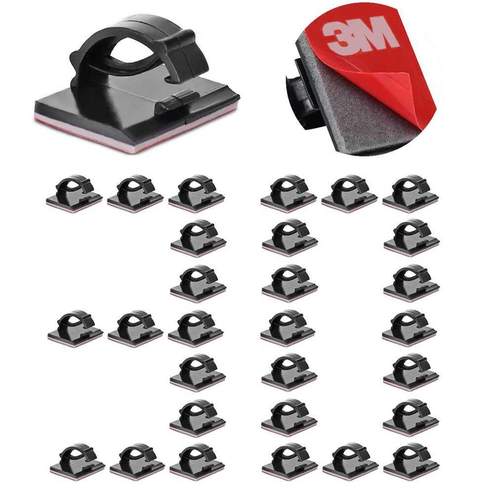 Cable Clips Self with 3M Adhesive Cord Organizer, Wire Holder Clamp Management Sticky for Desk Car Dash Cam Tables Wall, Black 30pcs