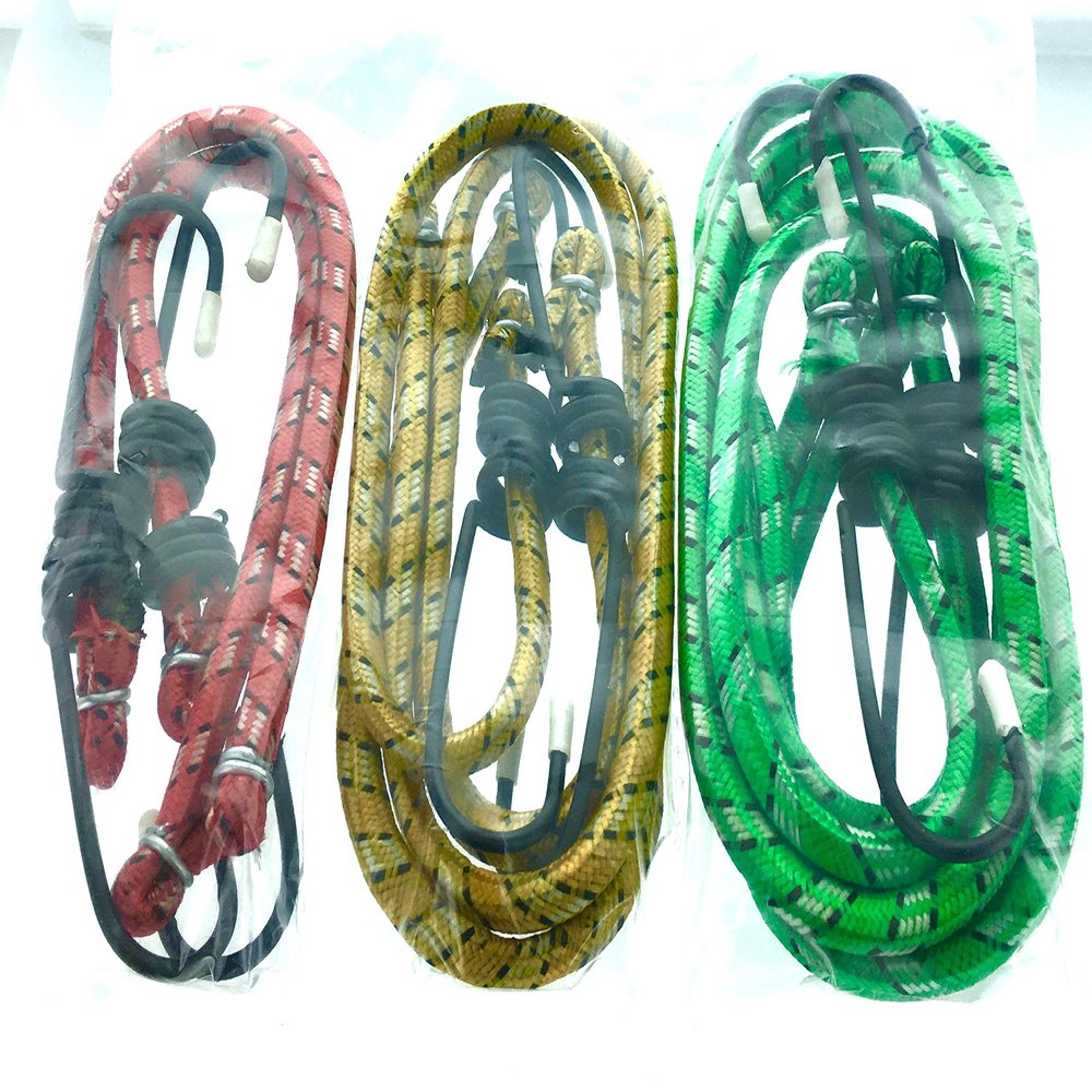 Bungee Cords with Hooks 6 Pieces Pack (2pcs.x12, 2pcs.x24, 2pcs.x36) Super Stretch and Superior Strength with Natural Rubber Core and Braided PP