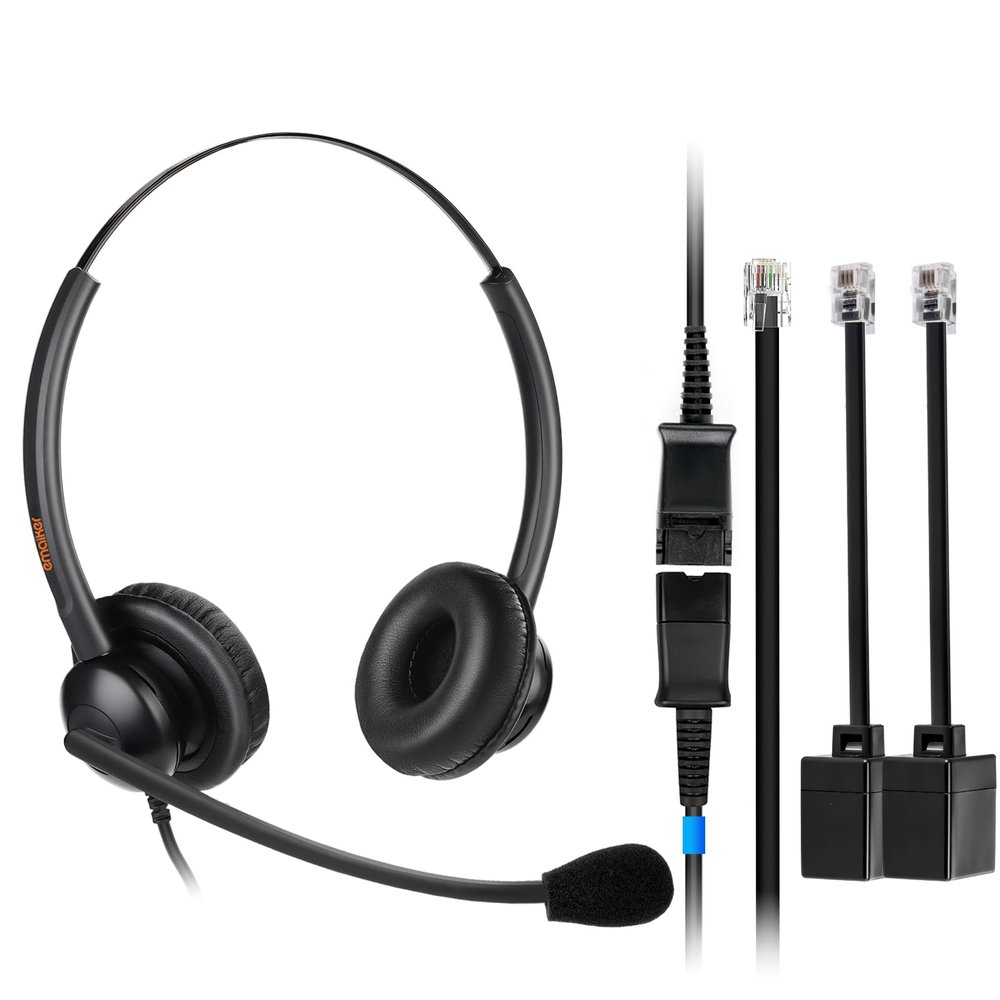 EMAIKER Lightweight Wired RJ9 Telephone Headphone Call Center Headset, Corded Deskphone Headset Compatible with Grandstream Sangoma Snom Yealink T26 T31 T33 T42 T46 T48 T53 T54 etc IP Phones