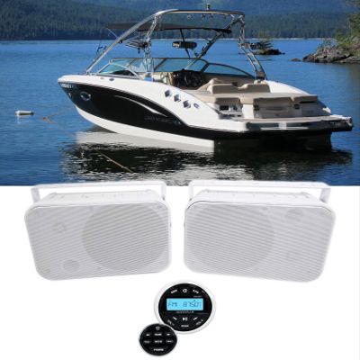 Rockville RGHR2 Bundle: Marine Gauge Hole Receiver with Bluetooth USB Radio Remote, Pair 6.5 in HP65S Outdoor Indoor Home Theater Speakers with Swivel Bracket for Boat, 3-Items