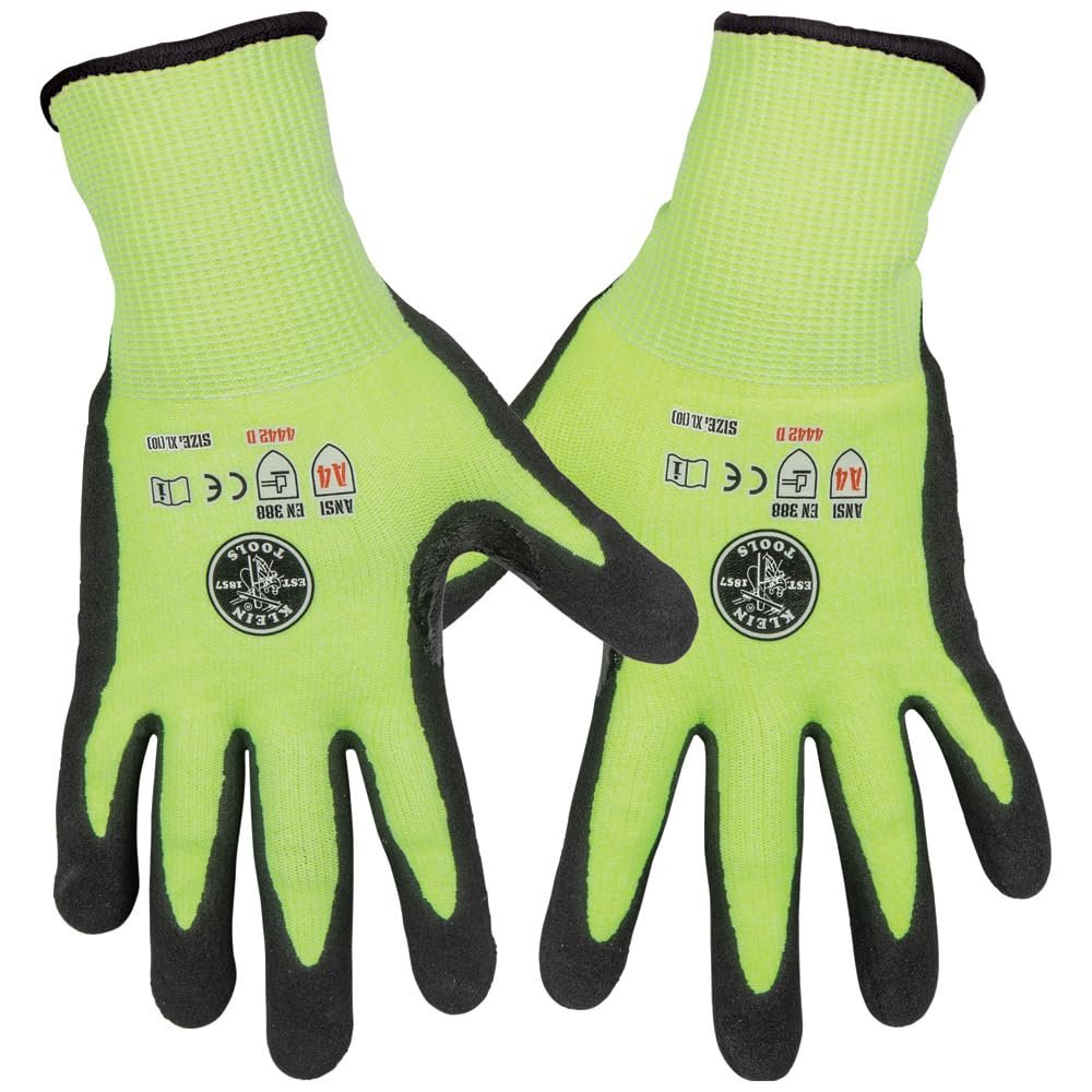 Klein Tools 60198 Work Gloves, Cut-Resistant Gloves ANSI Rated A4, Touchscreen, X-Large, 2-Pair