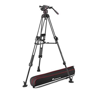 Manfrotto Nitrotech 608 Fluid Video Head with Carbon 645 Fast Twin Video Tripod, Professional Kit with Tripod Head and Camera Stand, for DSLR, Digital Camera, Camcorder, Videographer, Payload 14kg