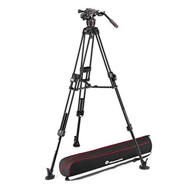 Manfrotto Nitrotech 608 Fluid Video Head with Aluminium 645 Fast Twin Video Tripod, Professional Kit with Tripod Head and Camera Stand, for DSLR, Digital Camera, Camcorder, Videographer, Payload 14kg