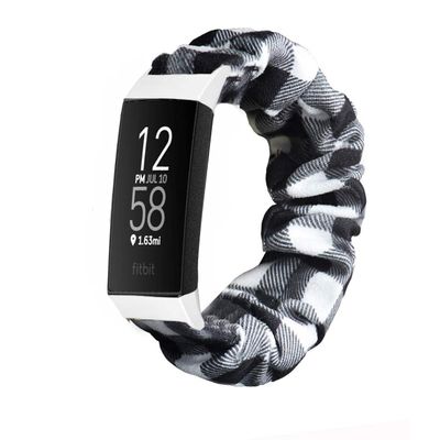 200Pcs Compatible for Fitbit Charge 4 Band, Blueshaw Fabric Elastic Scrunchie Elastic Watch Band Women Cute Replacement Straps Compatible for Fitbit Charge 4 (Grid)