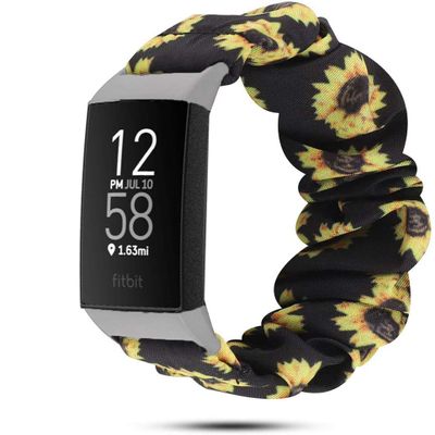 200Pcs Compatible for Fitbit Charge 4 Band, Blueshaw Fabric Elastic Scrunchie Elastic Watch Band Women Cute Replacement Straps Compatible for Fitbit Charge 4 (Sunflower Yellow)