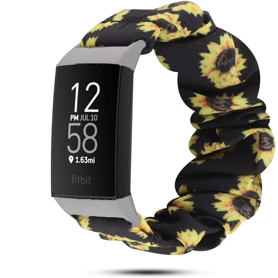 200Pcs Compatible for Fitbit Charge 4 Band, Blueshaw Fabric Elastic Scrunchie Elastic Watch Band Women Cute Replacement Straps Compatible for Fitbit Charge 4 (Sunflower Yellow)