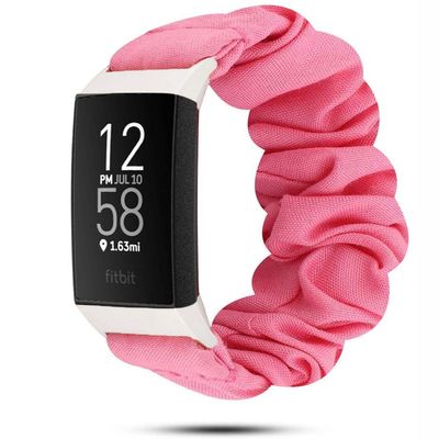 200Pcs Compatible for Fitbit Charge 4 Band, Blueshaw Fabric Elastic Scrunchie Elastic Watch Band Women Cute Replacement Straps Compatible for Fitbit Charge 4 (Pink)