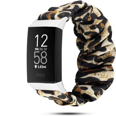 200Pcs Compatible for Fitbit Charge 4 Band, Blueshaw Fabric Elastic Scrunchie Elastic Watch Band Women Cute Replacement Straps Compatible for Fitbit Charge 4 (Leopard Print)