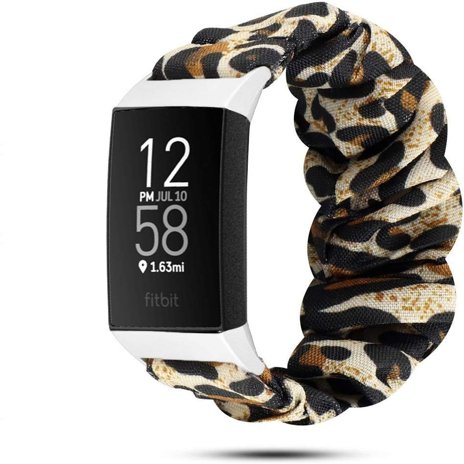 200Pcs Compatible for Fitbit Charge 4 Band, Blueshaw Fabric Elastic Scrunchie Elastic Watch Band Women Cute Replacement Straps Compatible for Fitbit Charge 4 (Leopard Print)