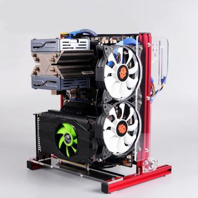 ATX M-ATX ITX Open Chassis, DIY Computer Case with Handle, Vertical Overclocking Open Frame Rack for ITX Motherboard, Support Graphics Card(red)