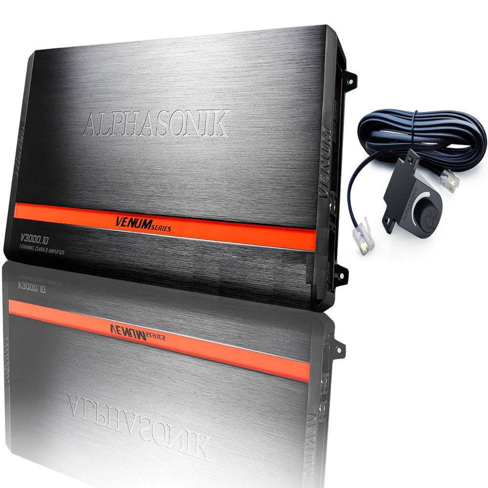 Alphasonik V3000.1D Venum Series 6000 Watts Max Monoblock Car Amp with Power Plant Chip 4-Way Protection Circuitry 1-Channel Subwoofer Class-D Amplifier with Remote Bass Boost Control Knob Included