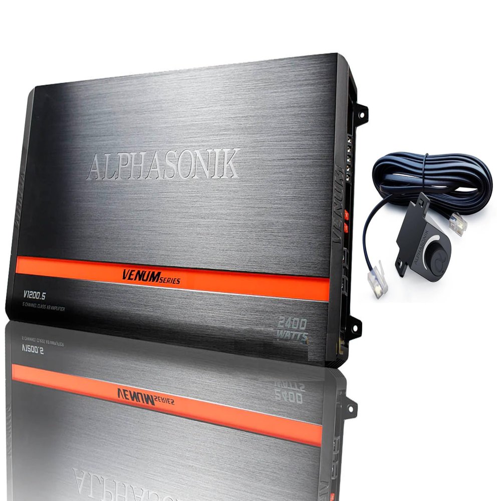 Alphasonik V1200.5 Venum Series 2400 Watts Max 5-Channel Car Amp with Power Plant Chip 4-Way Protection Circuitry Multi-Channel Bridgeable Class A/B Amp with Remote Bass Boost Control Knob Include