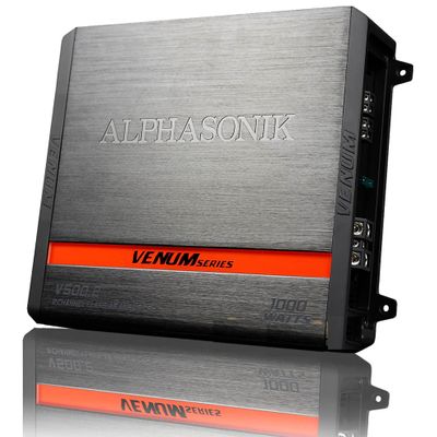Alphasonik V500.2 Venum Series 1000 Watts Max 2-Channel Car Amp with Power Plant Chip 4-Way Protection Circuitry Multi-Channel Bridgeable Class A/B with Low Level Outputs & High Level Input