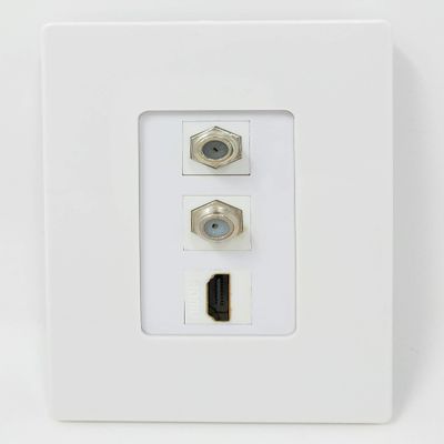 RiteAV - 1 Port HDMI 2 Port Coax Cable TV- F-Type Decorative Screwless Wall Plate - White