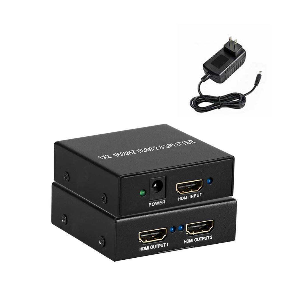HDMI Splitter 1 in 2 Out, HDMI Splitter with Power Adapter,Supports 4K@60Hz,Full 3D,12-bit, LPCM 7.1CH,DTS-HD,18 Gbps,HDCP 1.4/2.2, for Projector, PC and More(102)