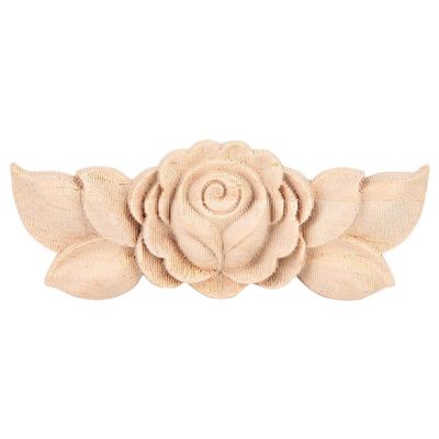 Mumusuki Wood Carved Appliques Onlay, 4Pcs Unpainted Rose Flower Carved Corner Onlay for Cupboard Cabinet Wall Decor