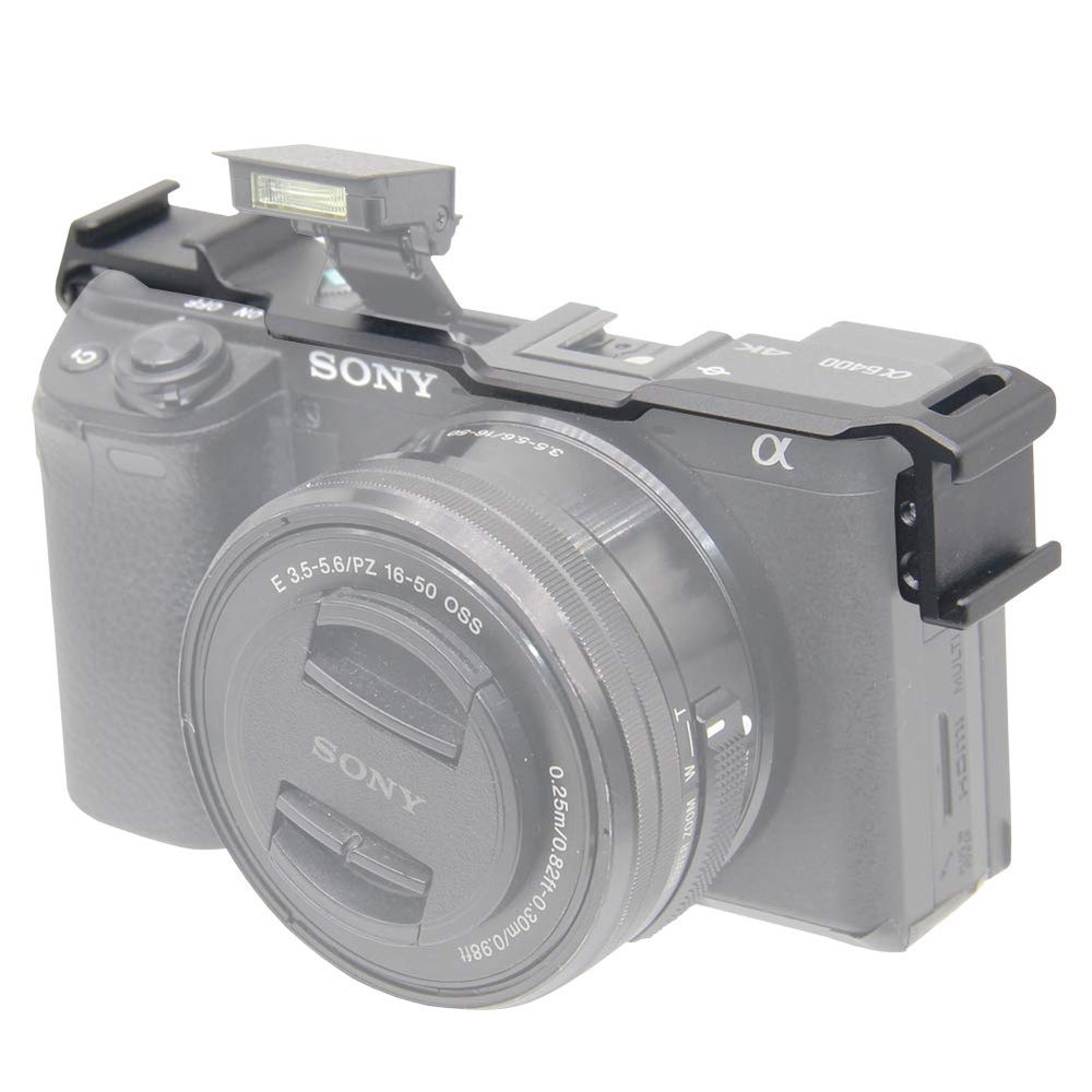 Dual Cold Shoe Adapter Relocation Plate, Easy Hood Microphone Extension Cold Shoe Mount Bracket for Sony Alpha A6400 ILCE-6400 Camera, Vlogging Video Making Shooting Accessory