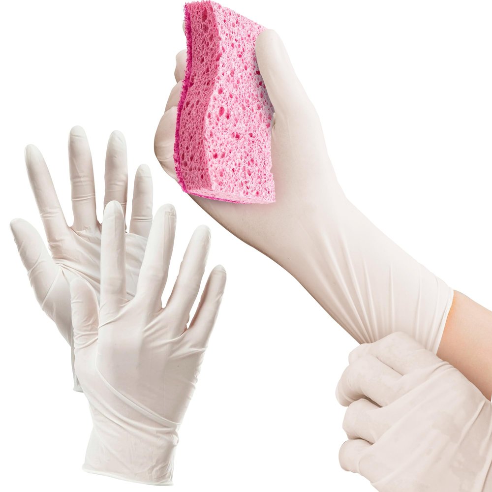 AMZ Supply Latex Gloves Disposable, White X-Large, 100 Count, Ambidextrous Single-Use Gloves, Flexible Fit for Cooking, Cleaning, Dishwashing, Gardening