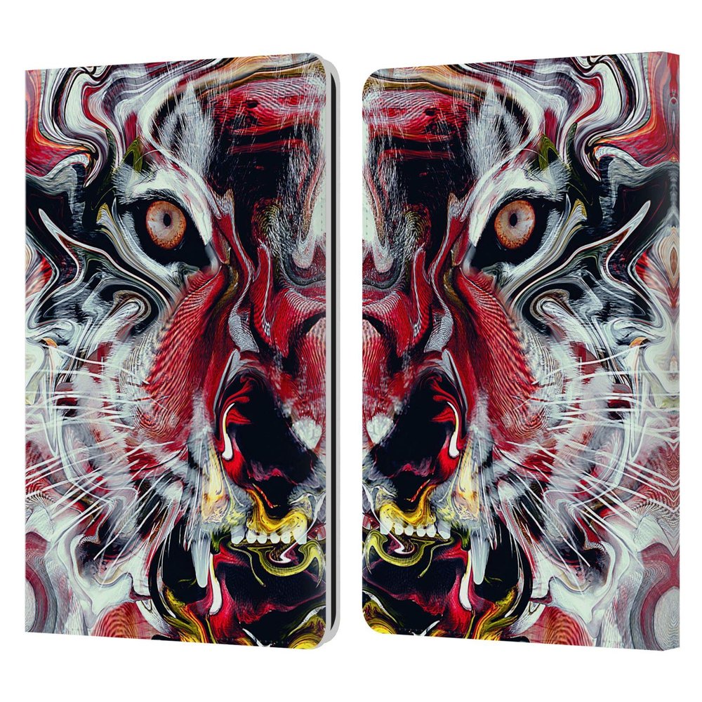 Head Case Designs Officially Licensed Riza Peker Warm Tiger Animal Abstract Leather Wallet Case Compatible with Kindle Paperwhite 1/2 / 3