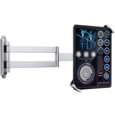 AboveTEK Tablet Wall Mount - 360 Rotation Tablet Holder Stand with Extension Arm, Anti-Theft Kitchen Mount Fits 7"-11" Tablets Including iPad Pro/Air/Mini, Galaxy Tab - Security Lock & Key - (Silver)