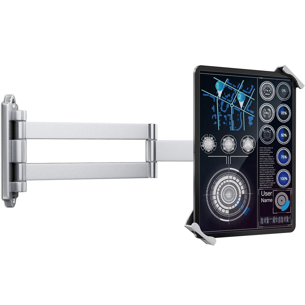 AboveTEK Tablet Wall Mount - 360 Rotation Tablet Holder Stand with Extension Arm, Anti-Theft Kitchen Mount Fits 7"-11" Tablets Including iPad Pro/Air/Mini, Galaxy Tab - Security Lock & Key - (Silver)