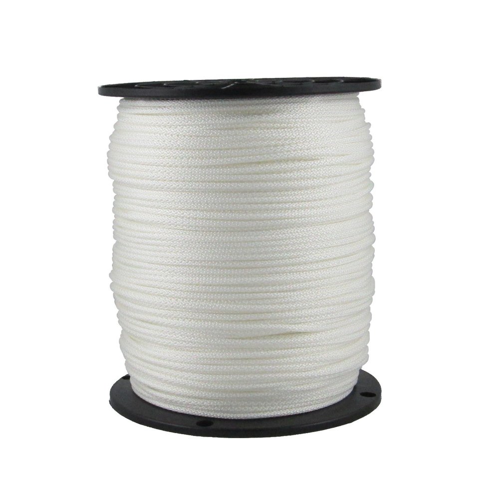 1/8" White Polyester Rope, Solid Braid Dacron Utility Rope, 1000 ft Spool, Low Stretch UV Resistant Industrial Cord