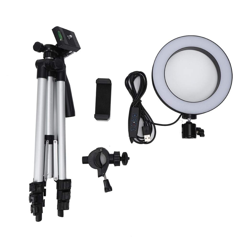 6 Inch Dimmable LED Video Light Camera Lamp Kit with Tripod Mobile Phone Holder USB Port