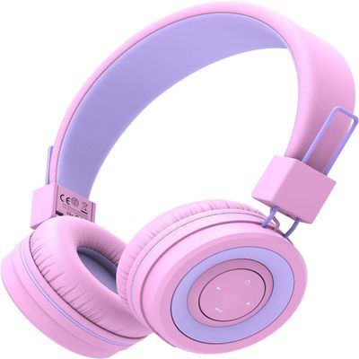 iClever BTH02 Kids Bluetooth Headphones, 93H Playtime, Lightweight, Foldable, Textured Sound, Type C Fast charging, Bluetooth 5.4, Kids Wireless Headphones with Microphone for IPad Tablet School, Pink