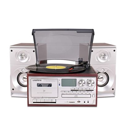 LoopTone Vinyl Record Player with Dual 15W External Speakers 9 in 1 3 Speed Bluetooth Vintage Turntable CD Cassette Player AM/FM Radio USB Recorder Aux-in RCA Line-Out